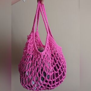 Handmade Pink Crochet Market Tote Bag